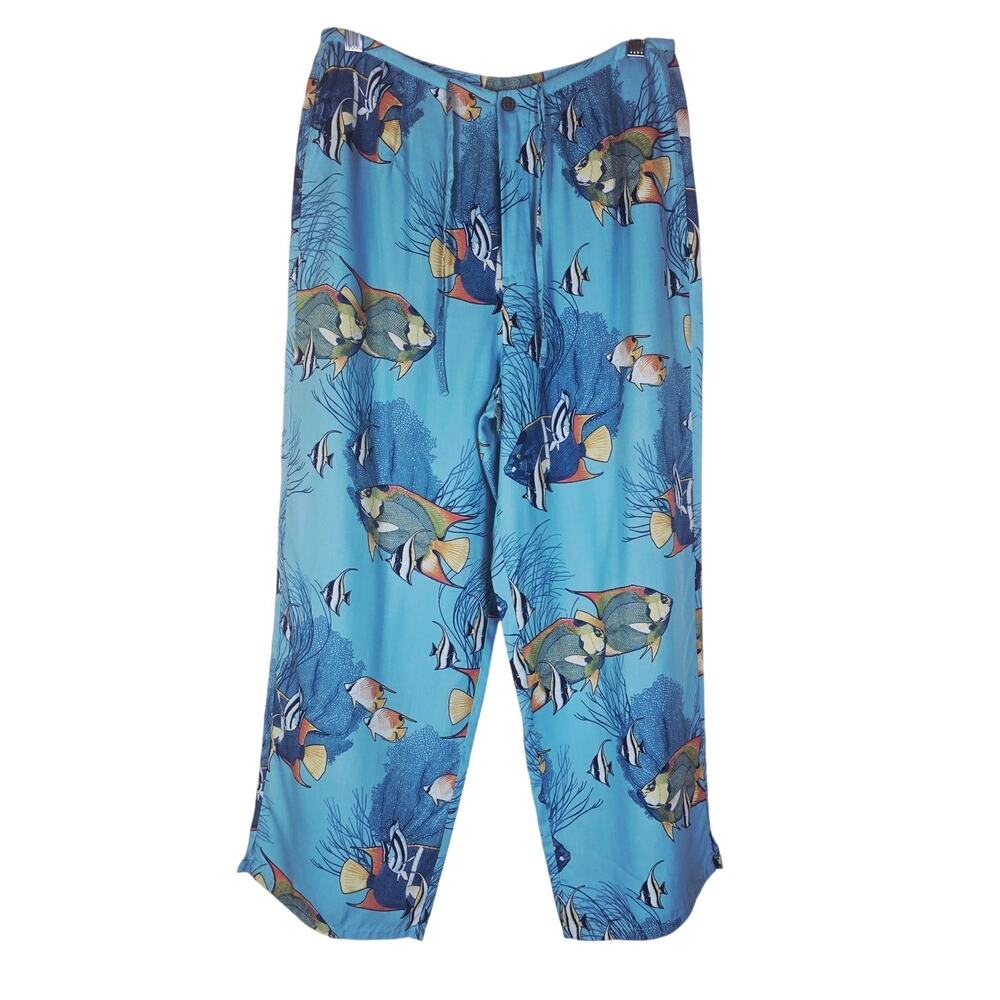 Guy Harvey Bluewater Fish Ocean Novelty Print 100% Rayon Women's Pants M